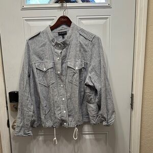 Lane Bryant Black and White Striped Utility Jacket